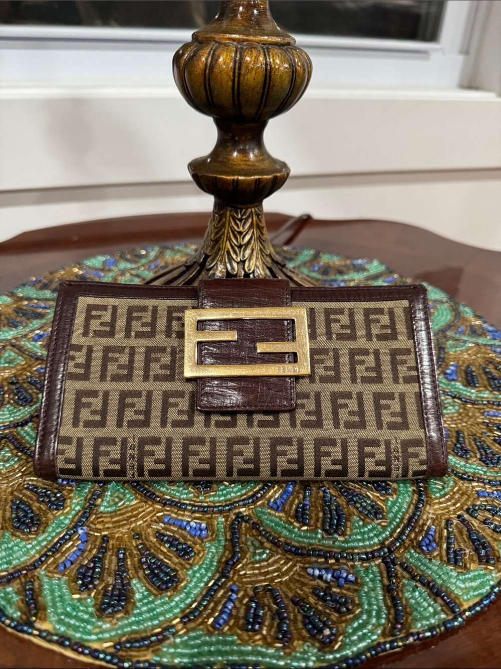 Fendi Brown Zucchino Canvas /Leather Long Wallet